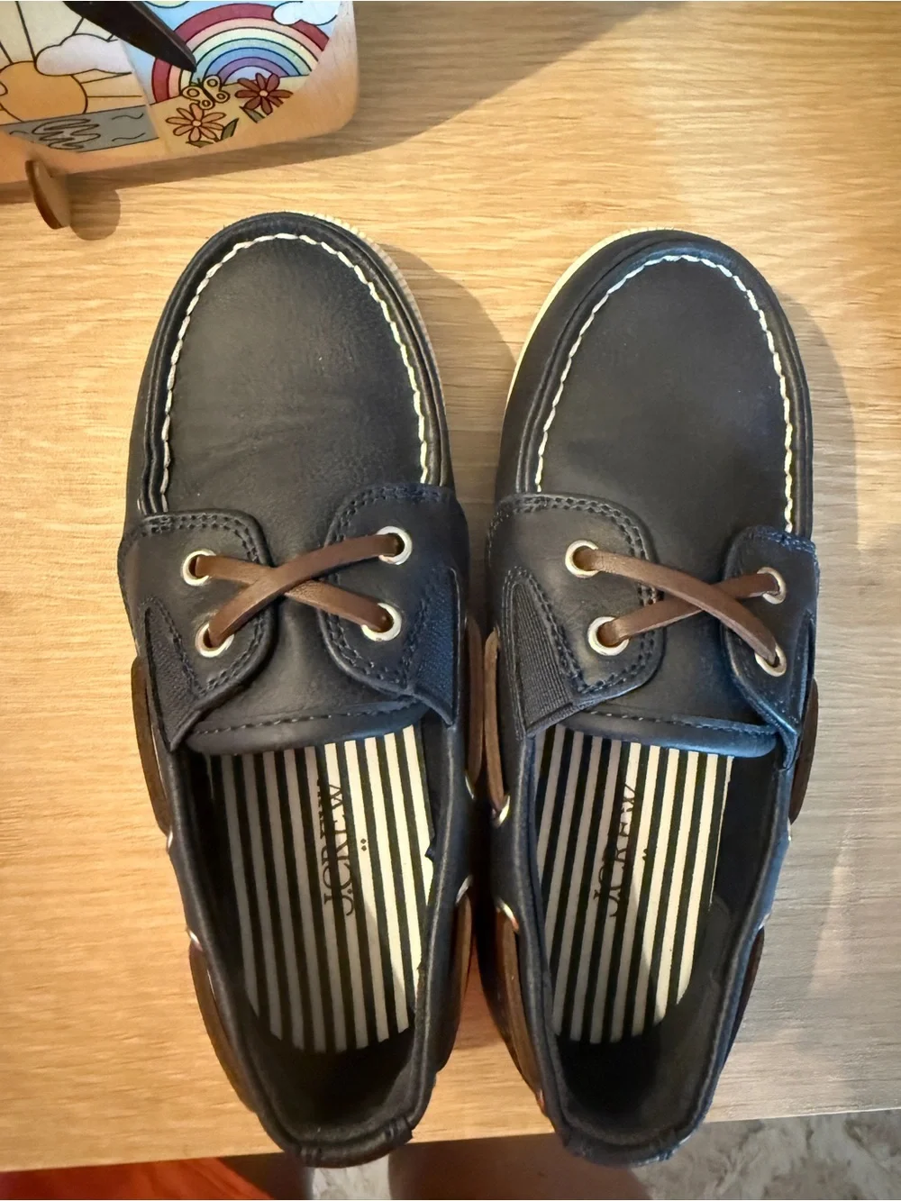 Boys Navy Boat Shoes with Brown Laces